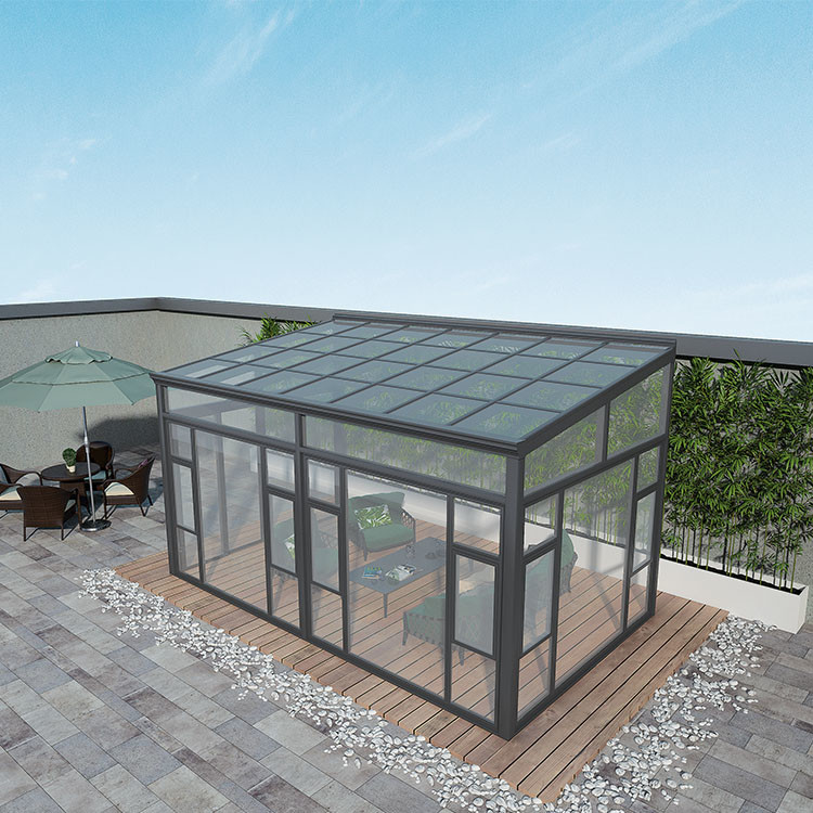 Sala de luz solar de telhado inclinado, sala de luz solar personalizada, sala de luz solar de alumínio cortada de ponte, sala de luz solar de liga de alumínio